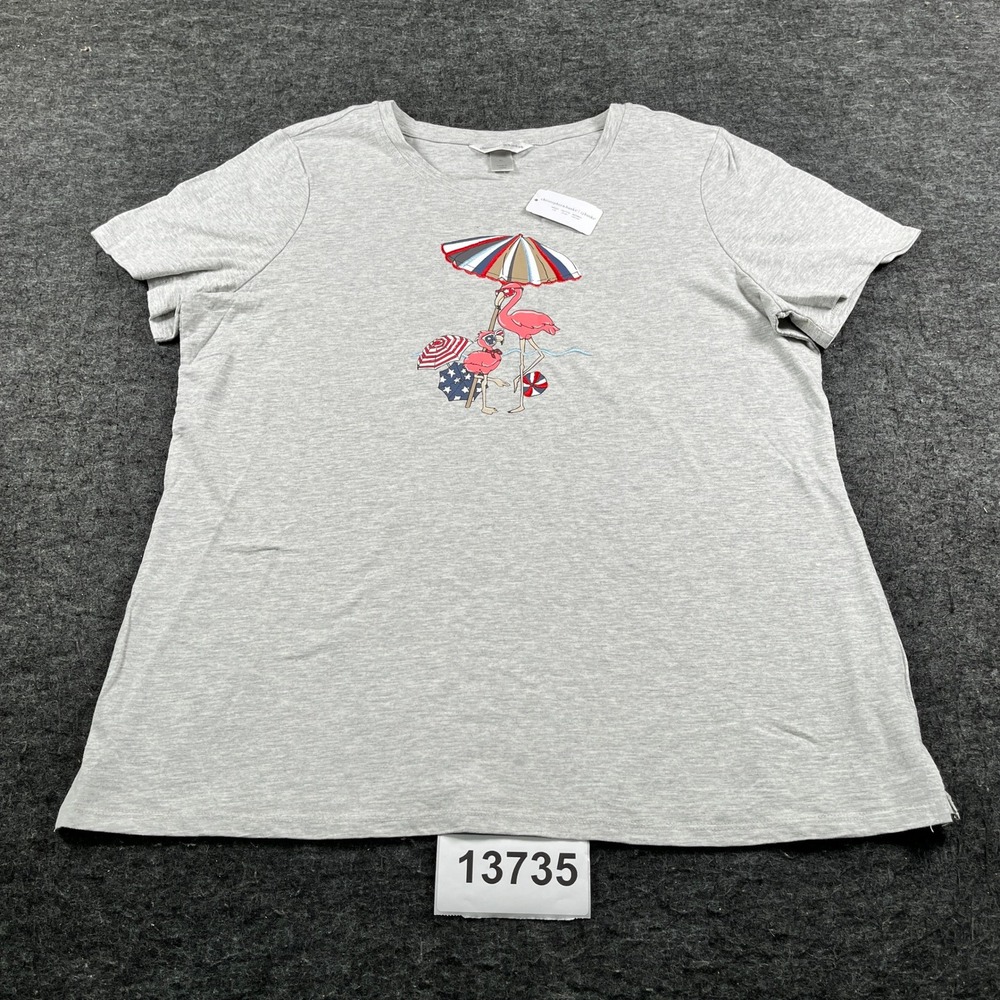 Christopher & Banks Graphic Tee Women XL Gray NEW Flamingo Beach Cotton T-Shirt